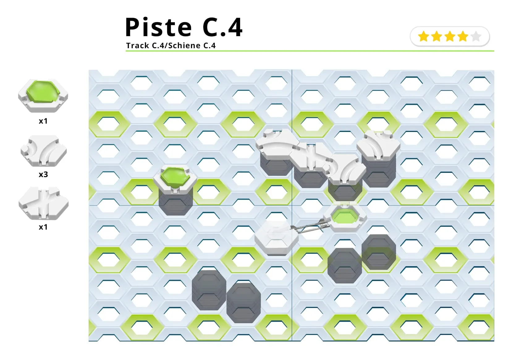 Page du livret : plan de construction de la piste C.4 avec les pièces à prévoir