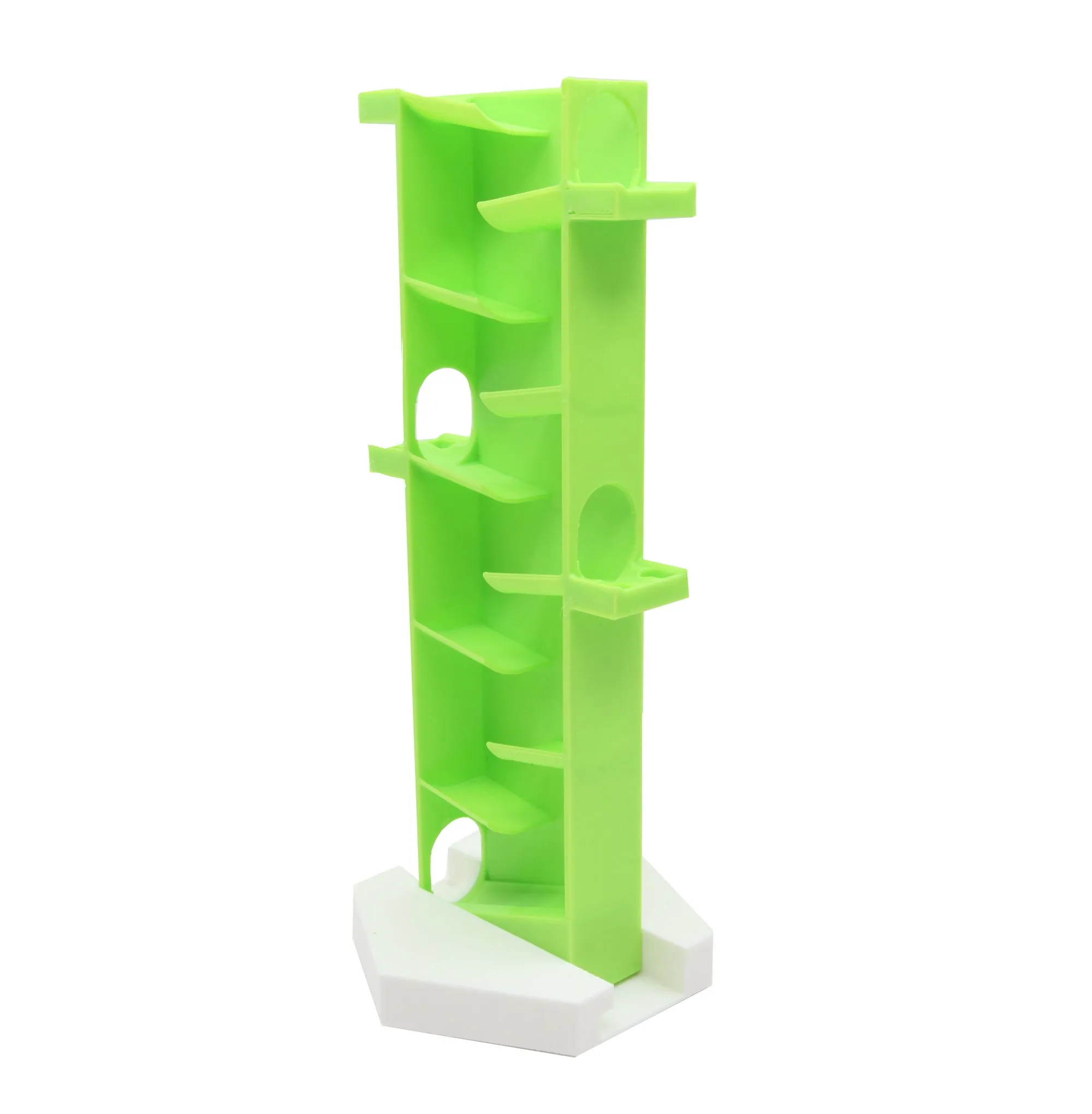 Zigzag vertical vert sur son support blanc, vue de trois quarts