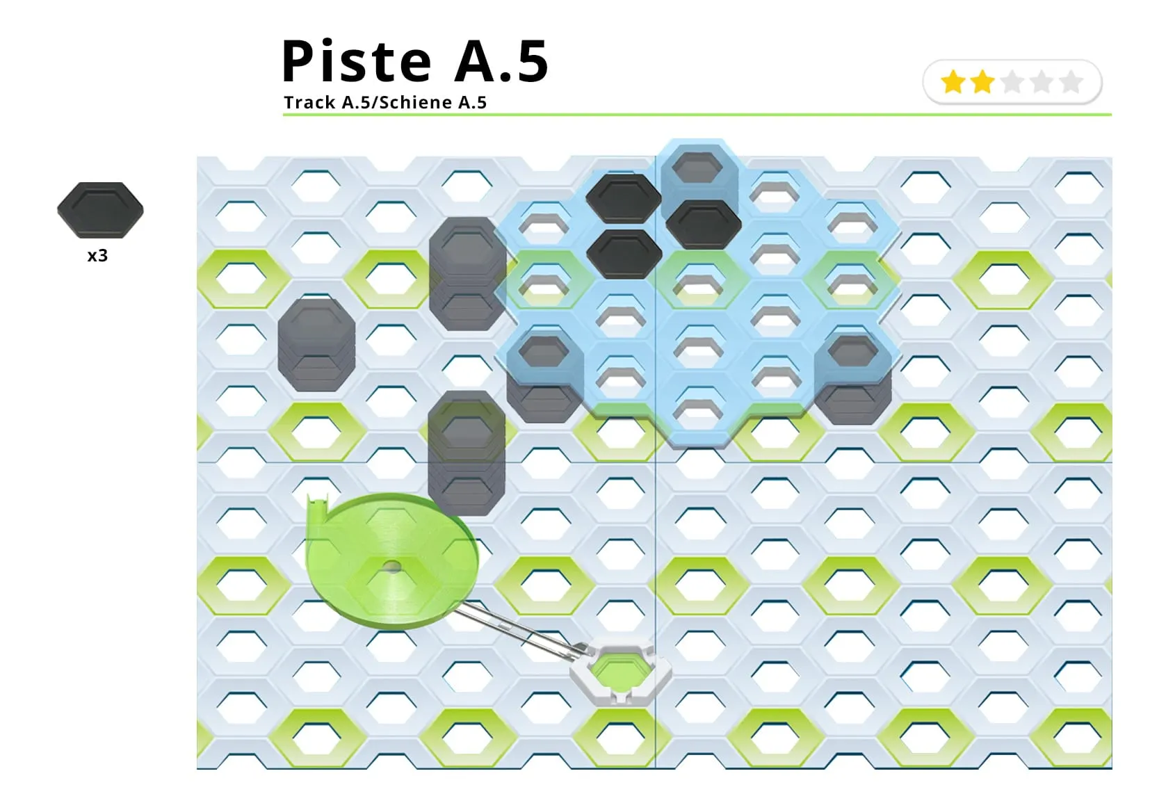 Page du livret : plan de construction de la piste A.5 avec les pièces à prévoir